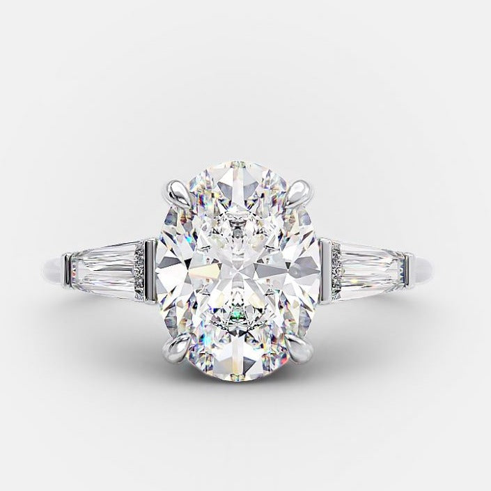 2.0ct Oval Three Stone Moissanite Diamond Solitaire Engagement Ring