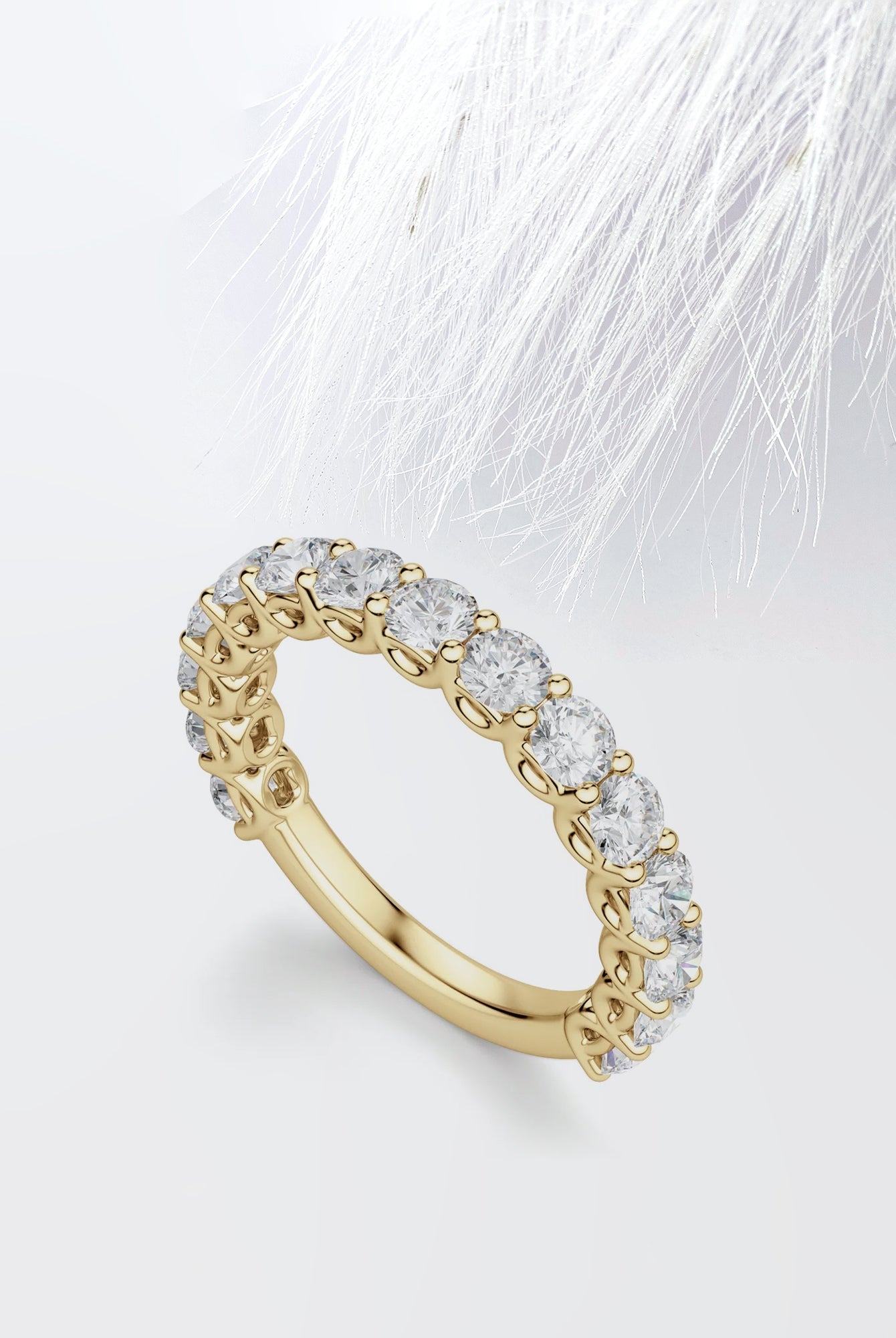 Round Cut Moissanite Scallop Diamond Wedding Band for Women