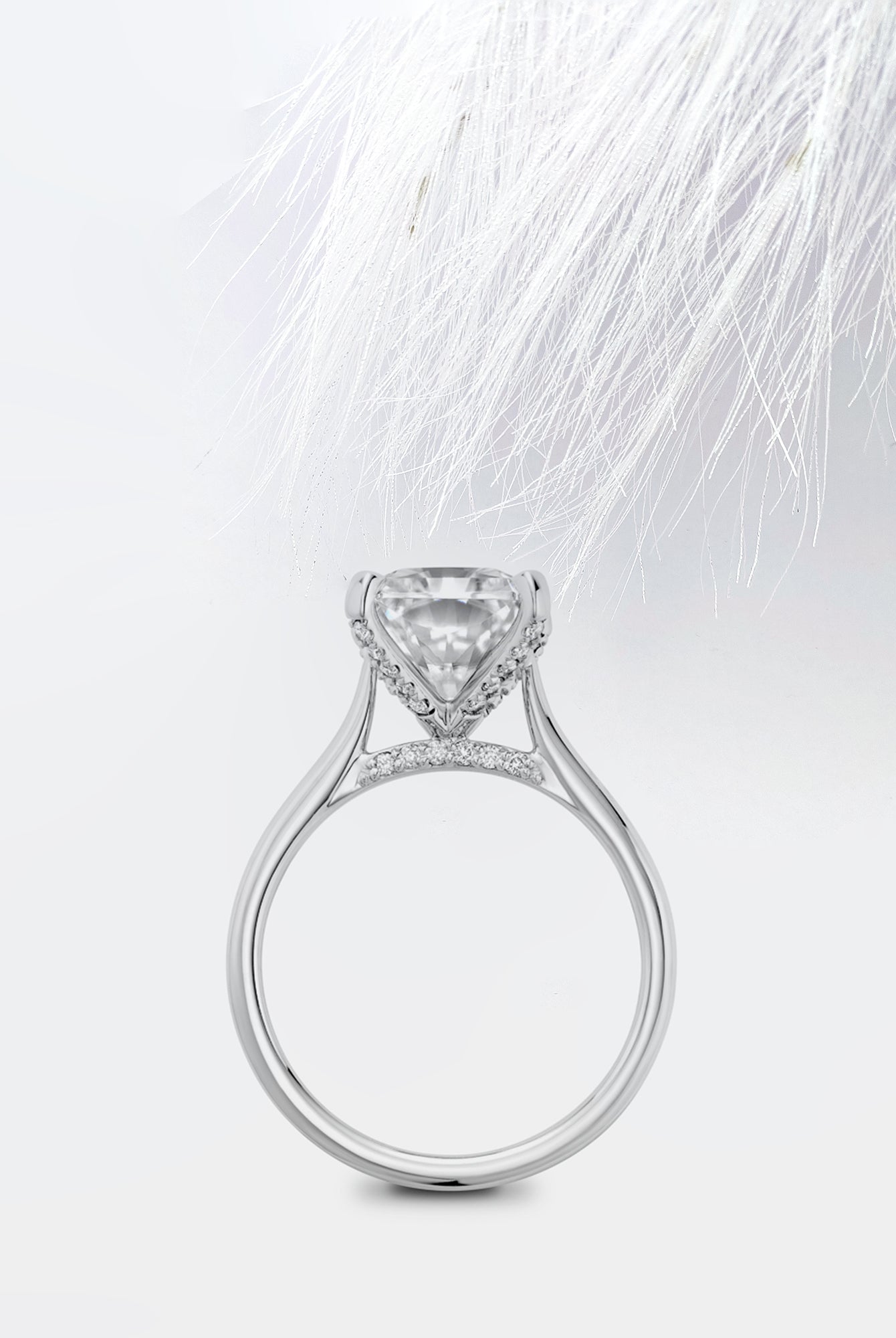 Round Diamond Cathedral Moissanite Engagement Ring For Women