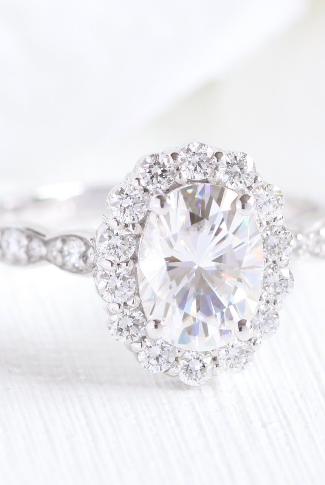 1.50CT Oval Halo Moissanite Diamond Vintage Pave Engagement Ring In Solid Gold