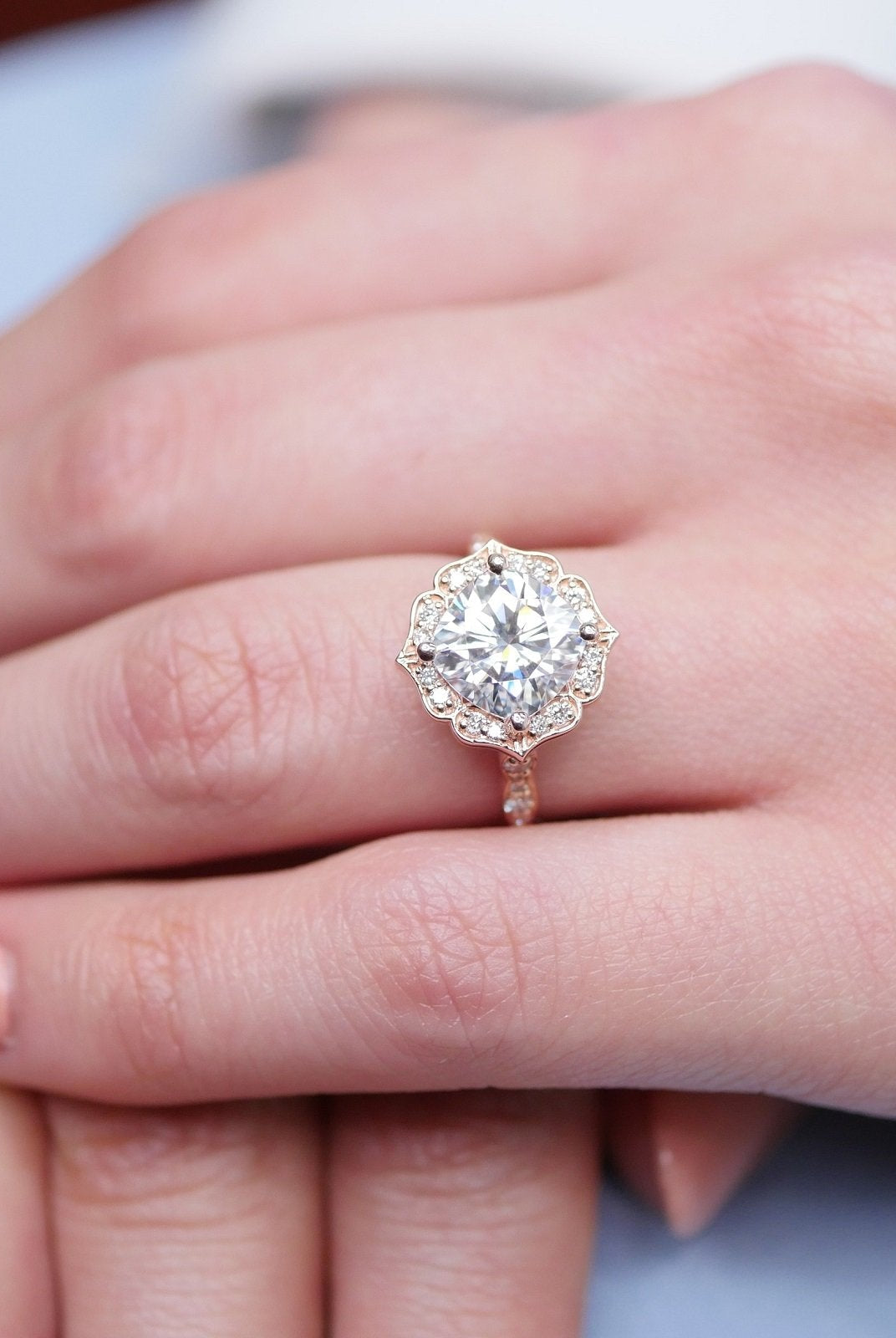 2.30CT Cushion Vintage Halo Moissanite Diamond Engagement Ring For Women