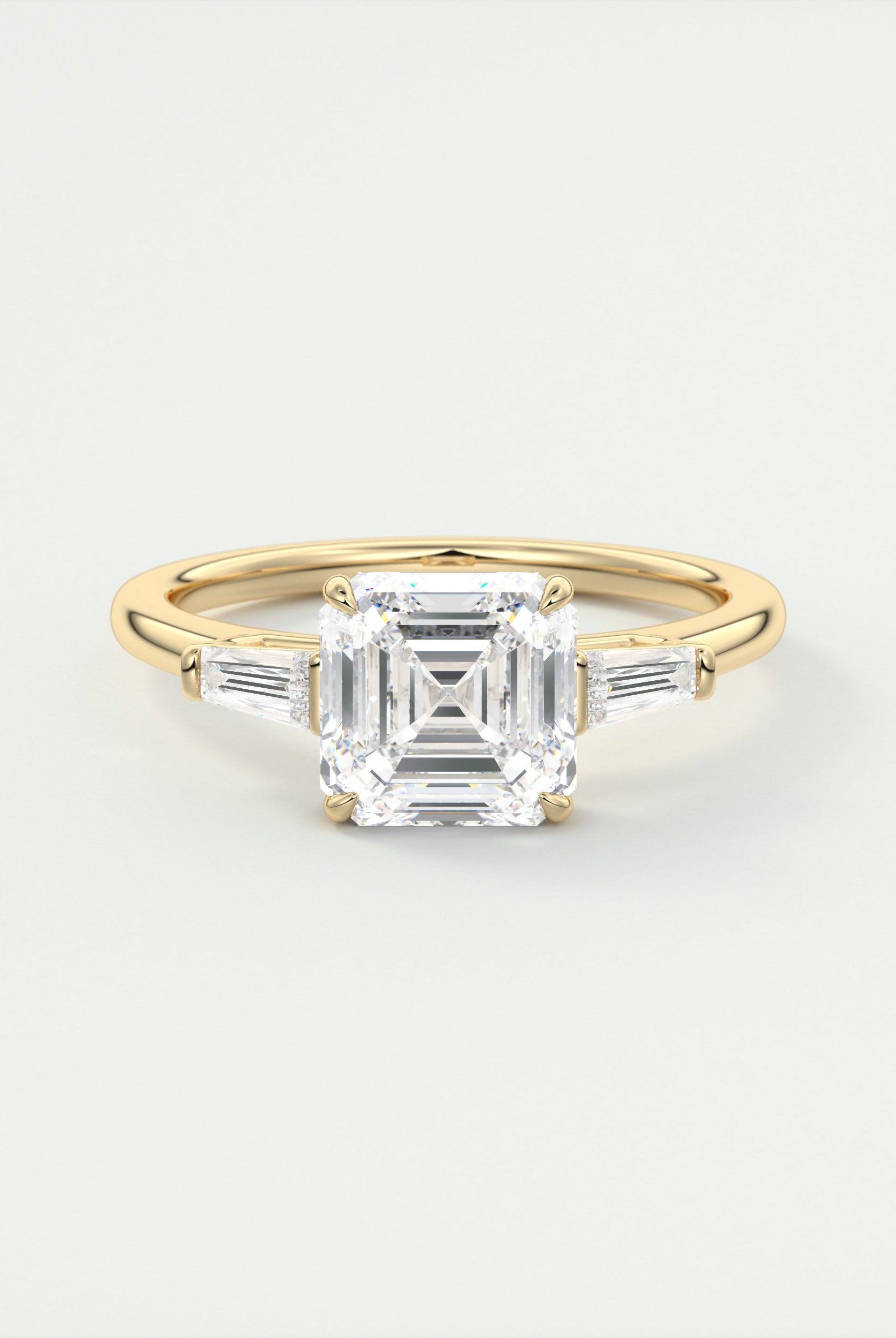 2CT Three Stone Asscher Moissanite Diamond Solitaire Engagement Ring