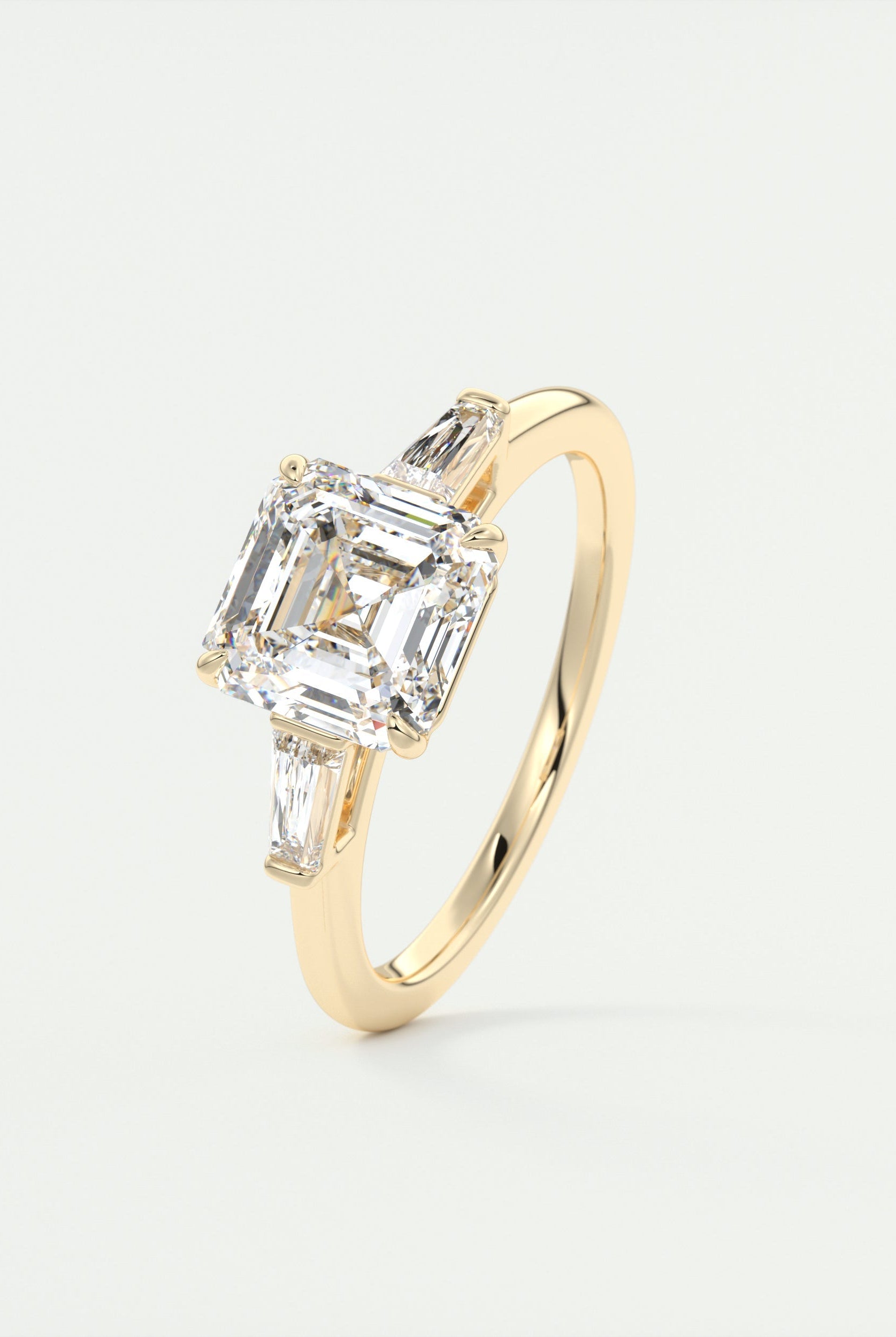 2CT Three Stone Asscher Moissanite Diamond Solitaire Engagement Ring