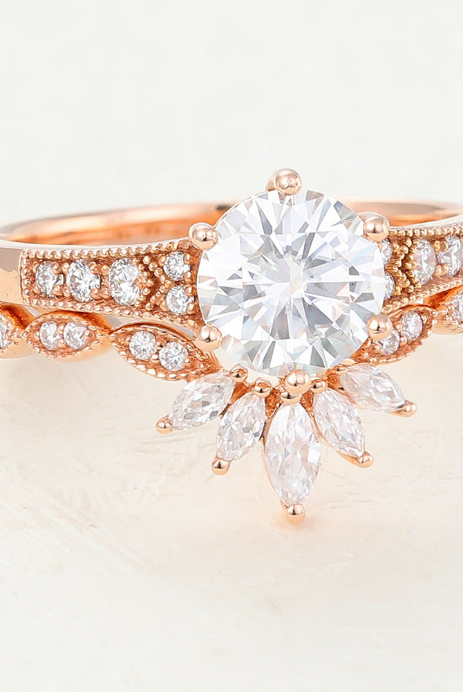 1-0-ct-round-moissanite-milgrain-bridal-ring-set