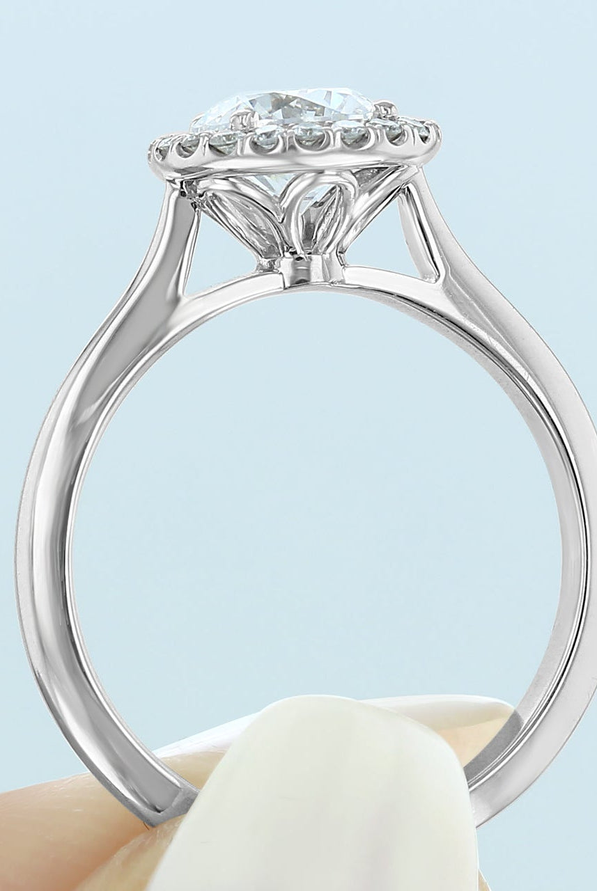 1.0CT Cathedral Set Round Moissanite Diamond Halo Engagement Ring