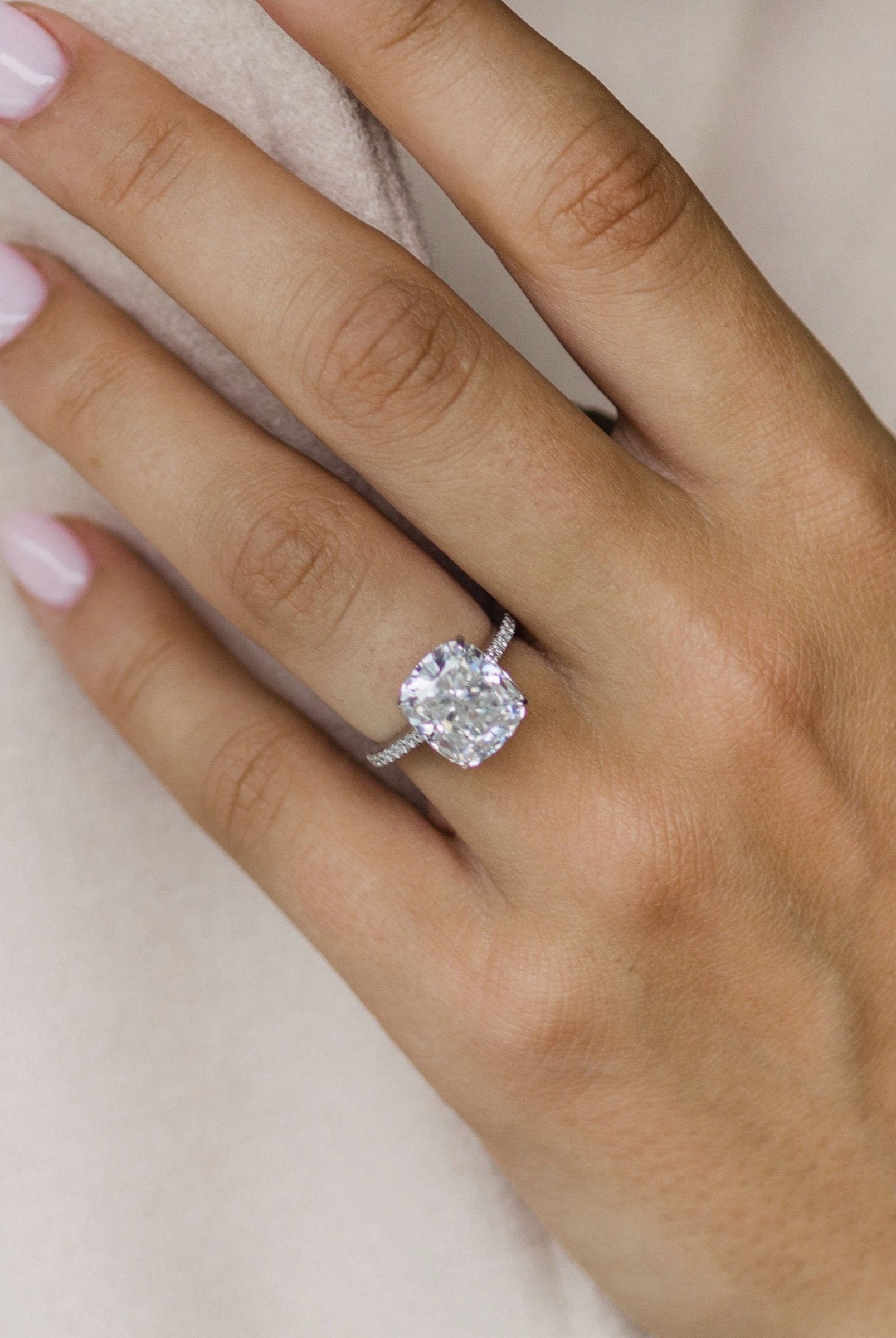4.65CT Crushed Ice Hybrid Cushion Cut Hidden Halo Moissanite Engagement Ring