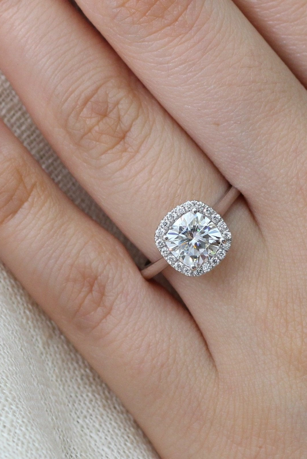 1.65CT Cushion Halo Moissanite Diamond Solitaire Engagement Ring