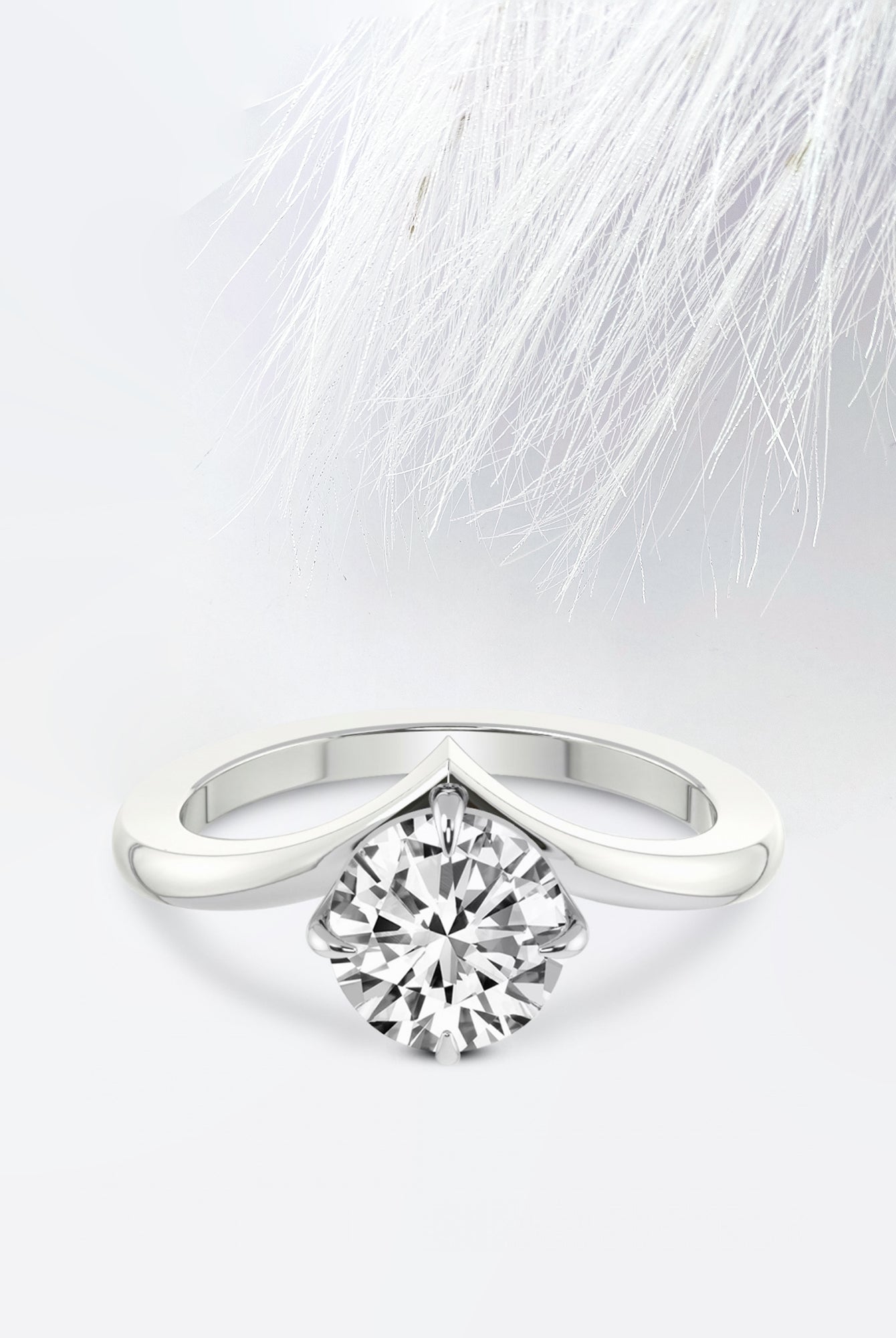 Round Cut Moissanite Chevron Diamond Engagement Ring For Women