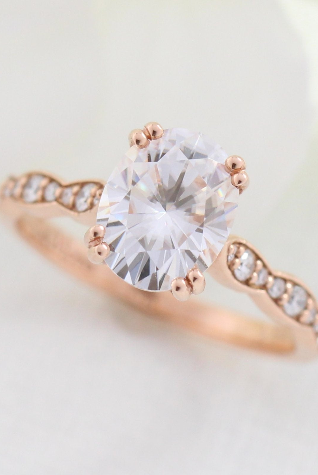 2.0CT Oval Double Claw Prong Moissanite Diamond Vintage Pave Engagement Ring