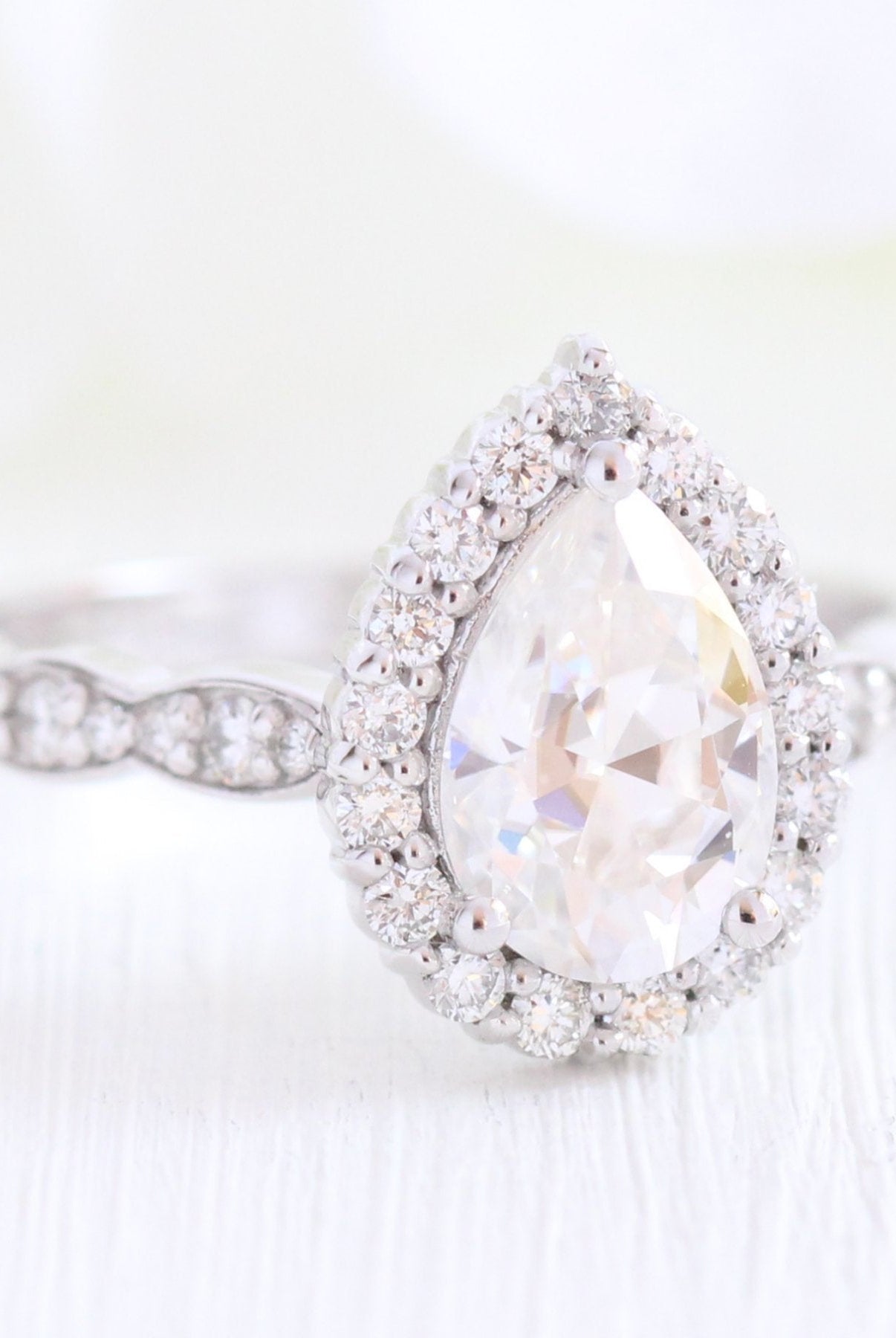 1.50CT Pear Halo Moissanite Diamond Vintage Pave Engagement Ring For Women