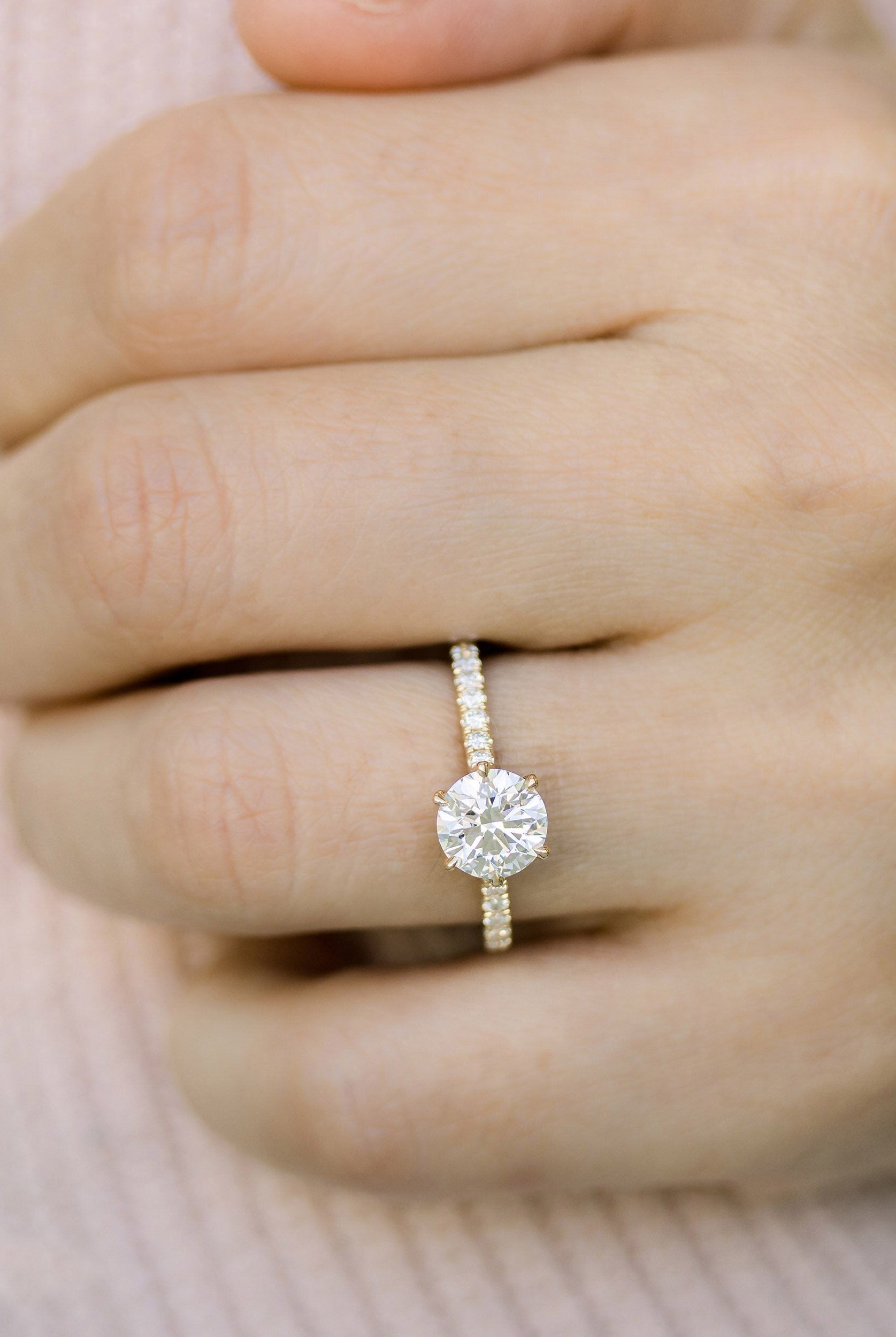 2.25CT Round Six Prong Moissanite Diamond Pave Engagement Ring For Women