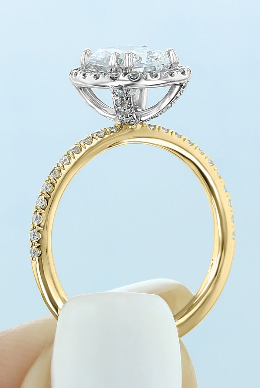 1.93CT Oval Halo Moissanite Diamond Two Tone Engagement Ring