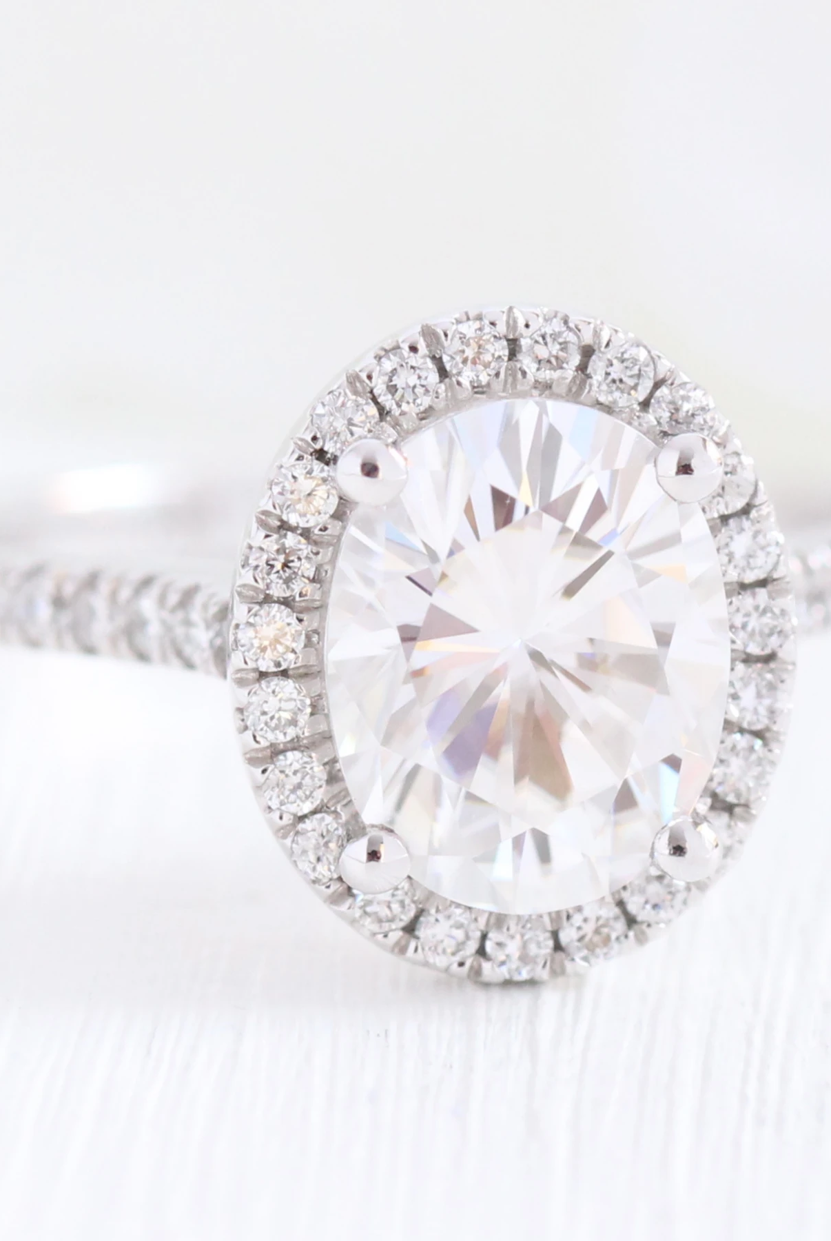 2.0CT Oval pave Moissanite Diamond Cathedral Set Halo Engagement Ring