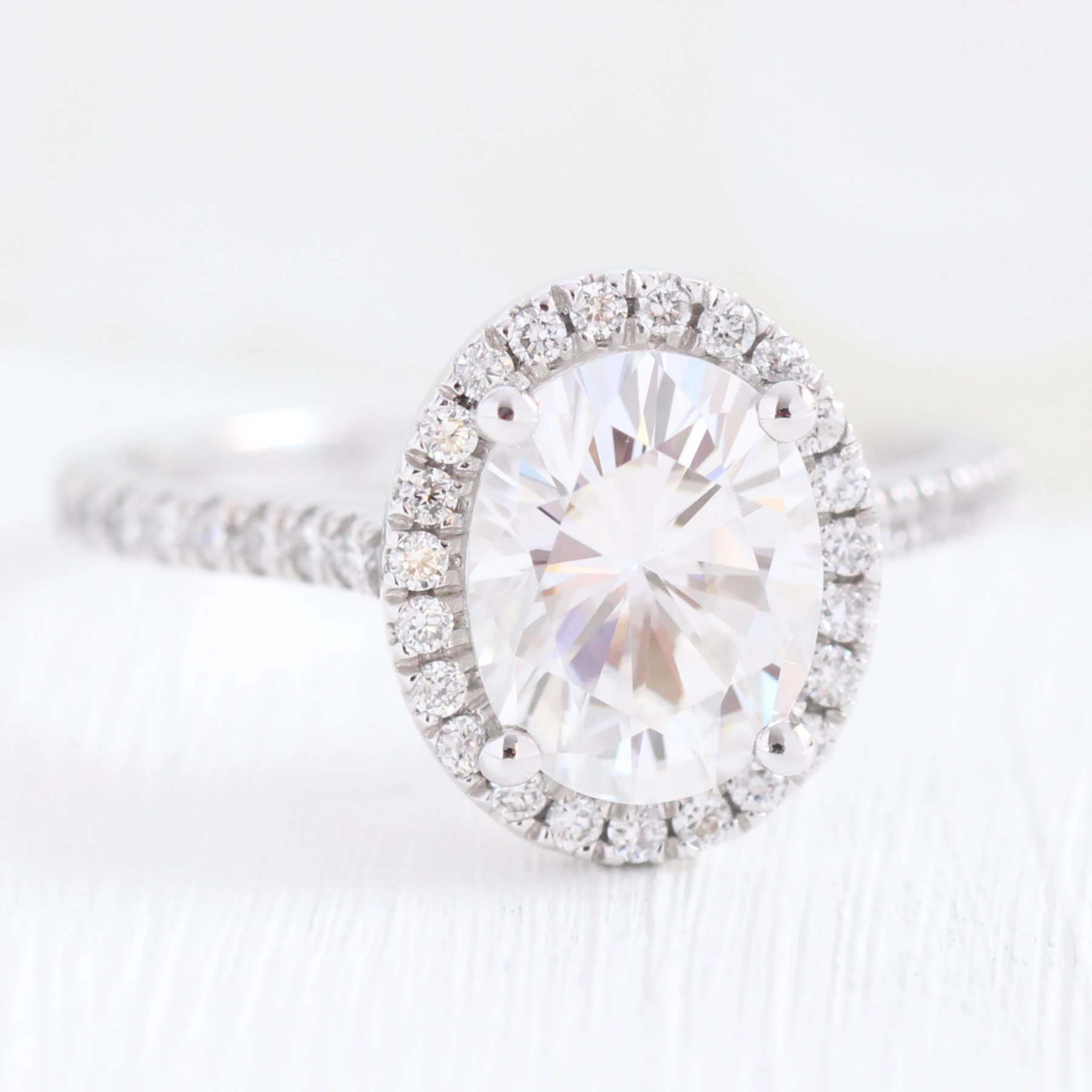 2.0CT Oval pave Moissanite Diamond Cathedral Set Halo Engagement Ring