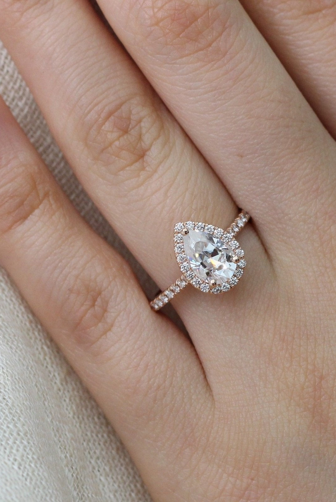 1.50CT Pear Pave Moissanite Diamond Halo Engagement Ring For Her