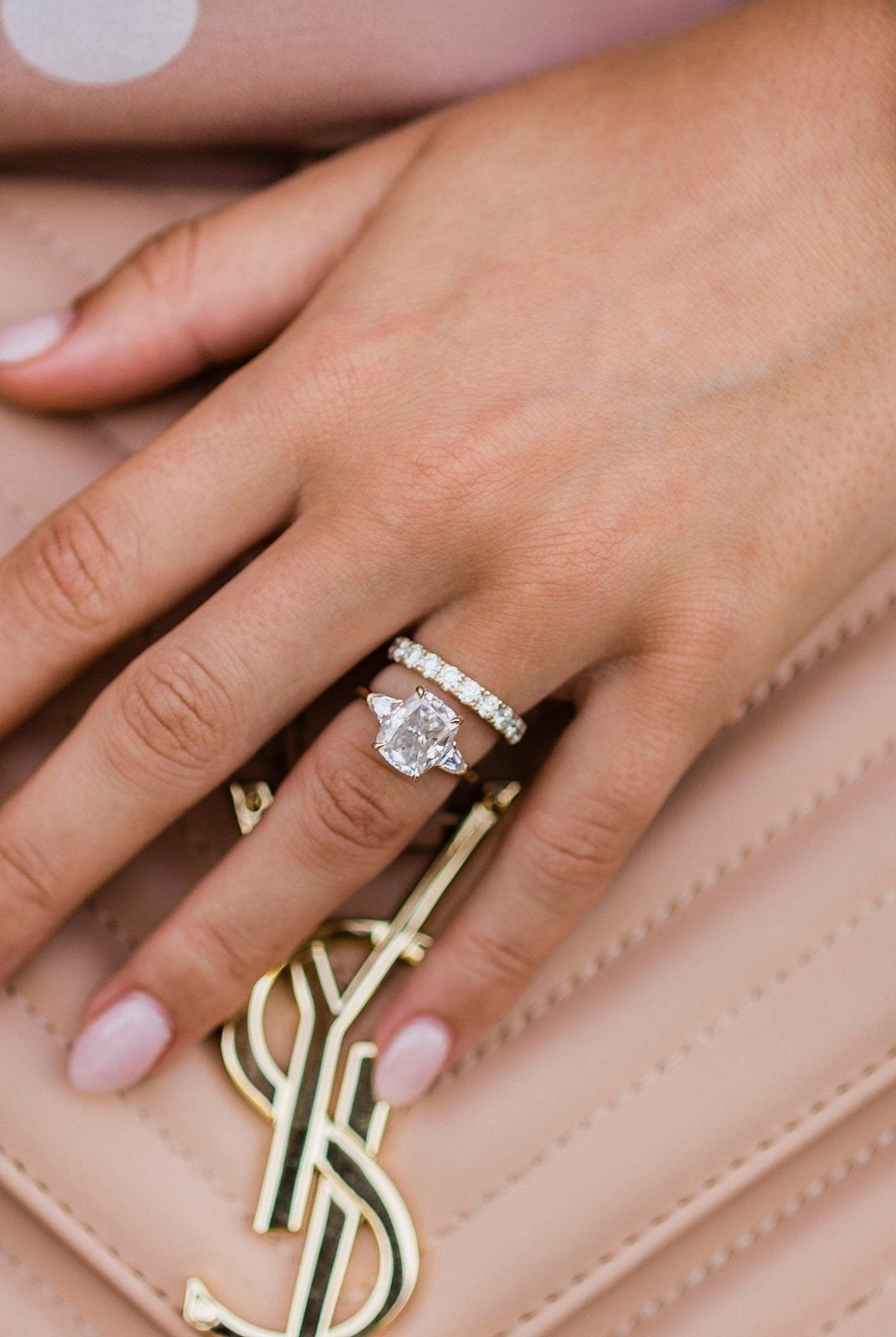 4.20CT Elongated Cushion Three Stone Moissanite Diamond Engagement Ring