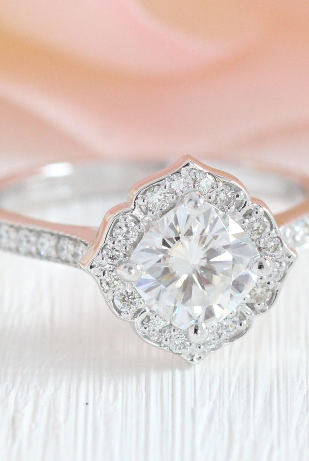 1.0CT Cushion Vintage Halo Moissanite Diamond Channel Set Engagement Ring For Her