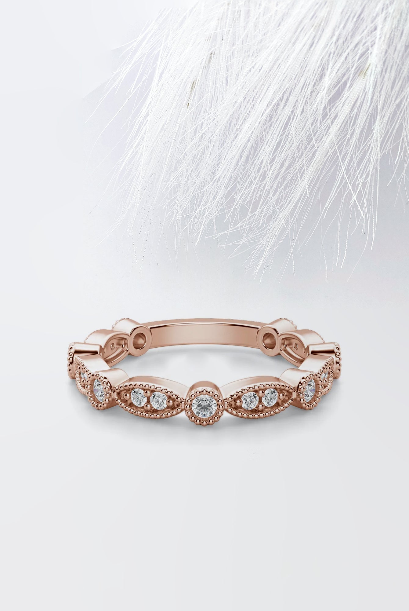 Round Cut Moissanite Vintage Diamond Wedding Band in Solid Gold