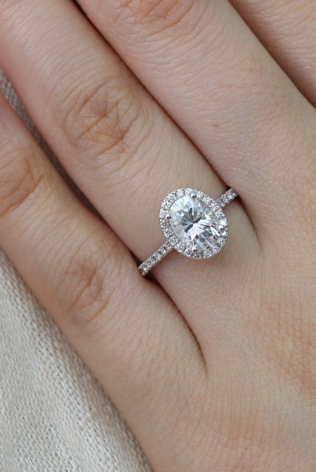 1.50CT Cathedral Set Oval Pave Diamond Moissanite Halo Engagement Ring