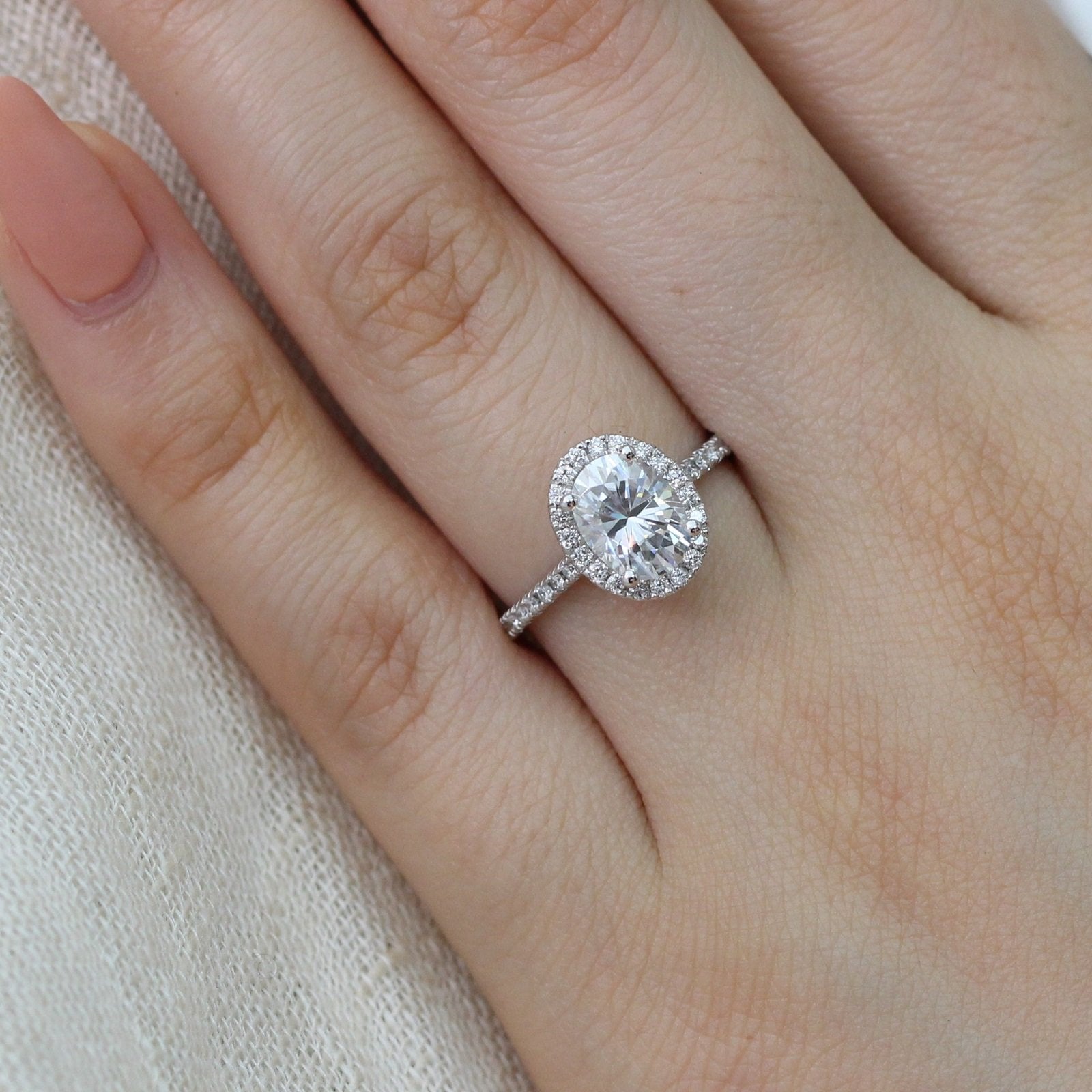 1.50CT Cathedral Set Oval Pave Diamond Moissanite Halo Engagement Ring