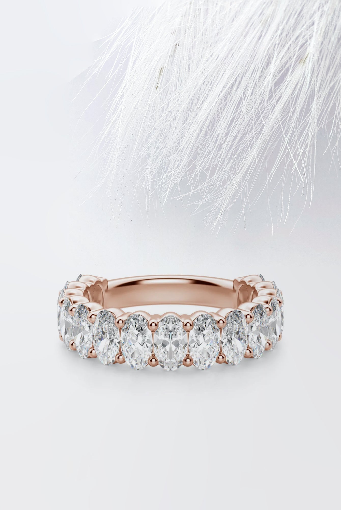 Oval Cut Moissanite Prong Diamond Wedding Band in White Gold