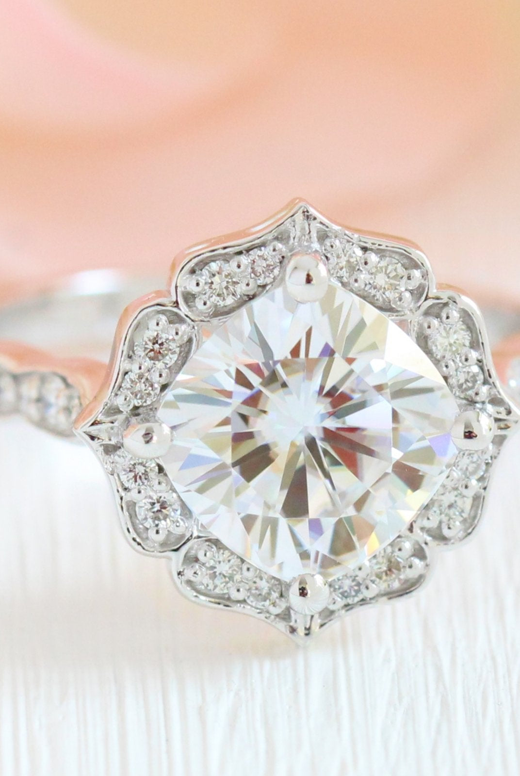 2.30CT Cushion Vintage Halo Moissanite Diamond Engagement Ring For Women