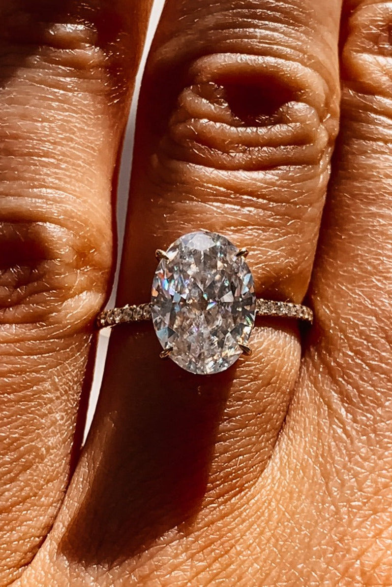 2.80CT Oval Pave Moissanite Diamond Hidden Halo Open Engagement Ring