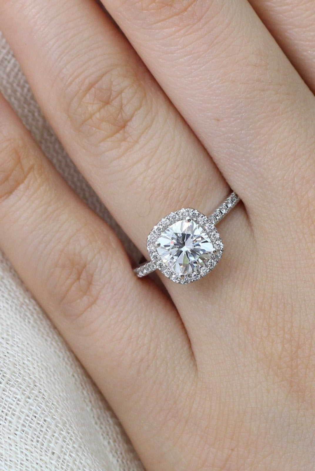 1.65CT Cathedral Set Cushion Halo Moissanite Diamond Engagement Ring