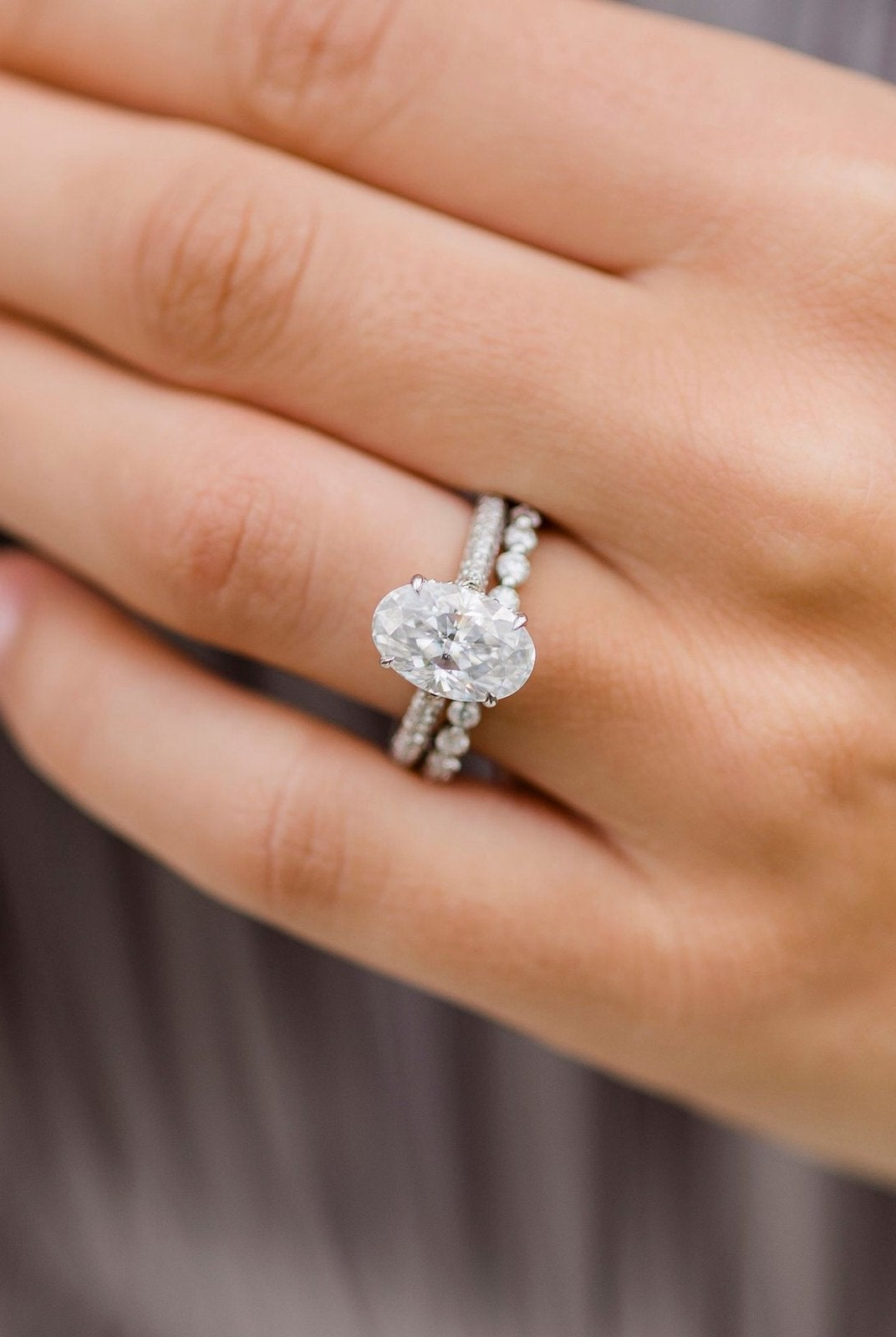 3.40CT Elongated Oval Cut Hidden Halo Moissanite Engagement Ring