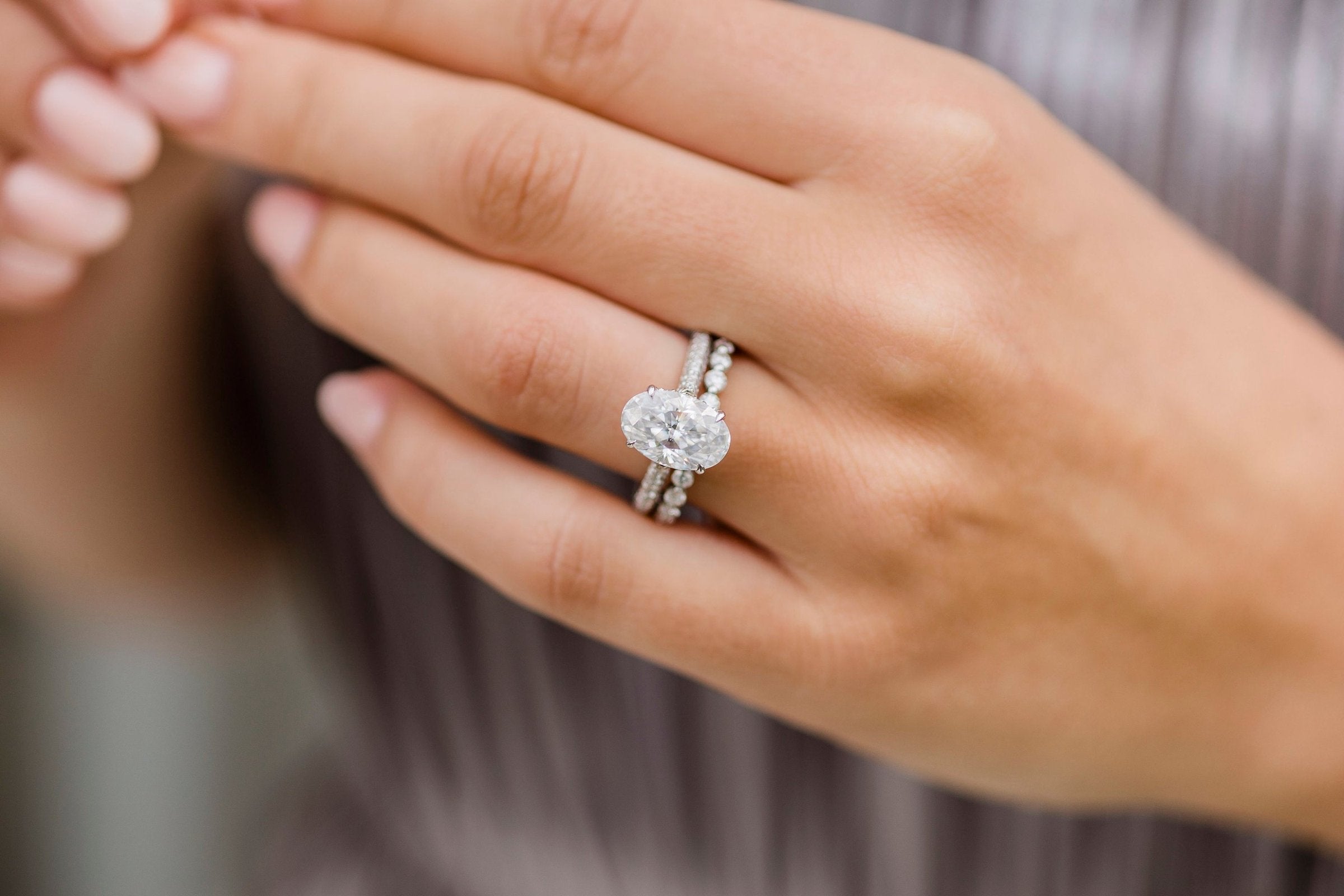 3.40CT Elongated Oval Cut Hidden Halo Moissanite Engagement Ring