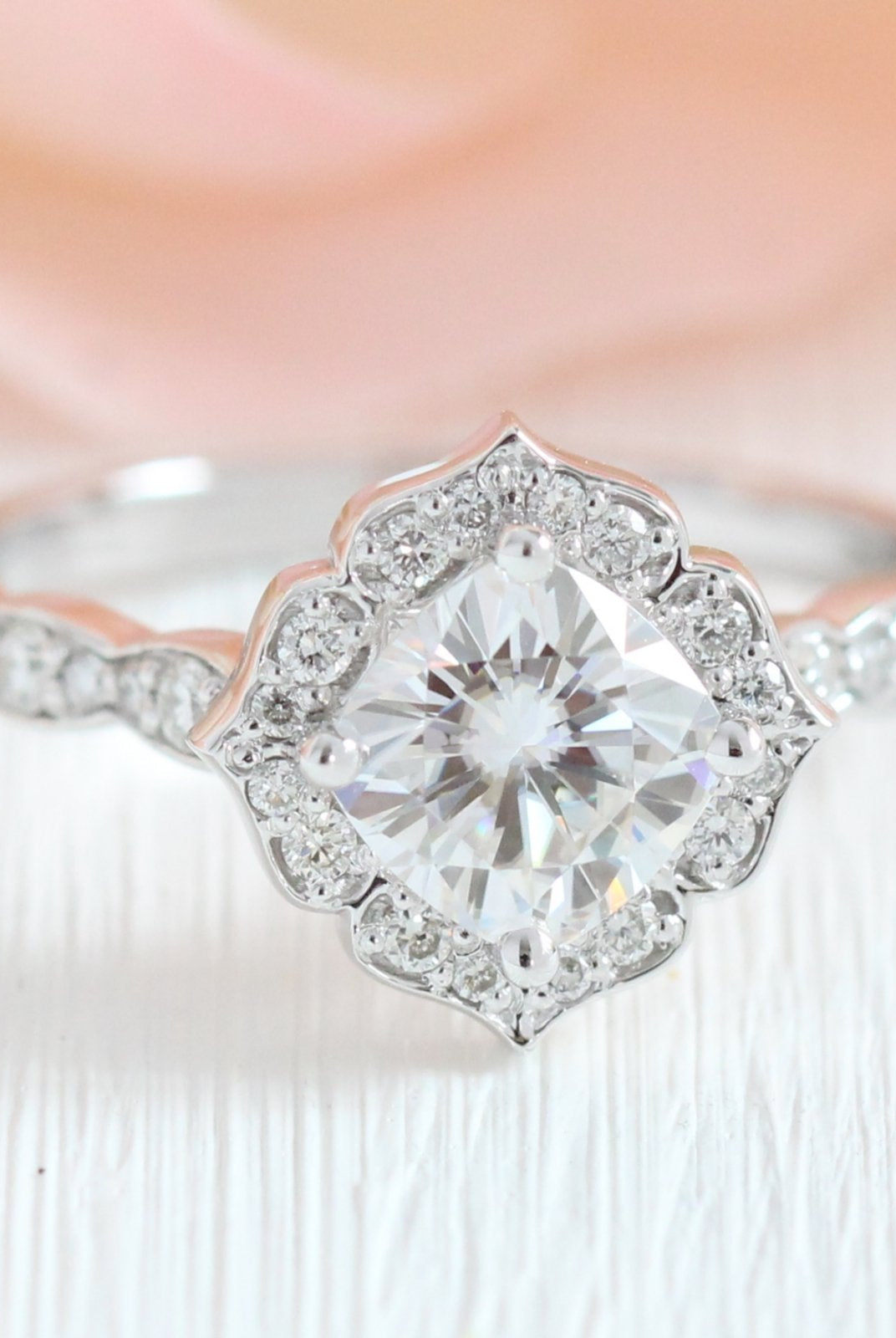 1.0CT Cushion Vintage Pave Moissanite Diamond Engagement Ring For Women