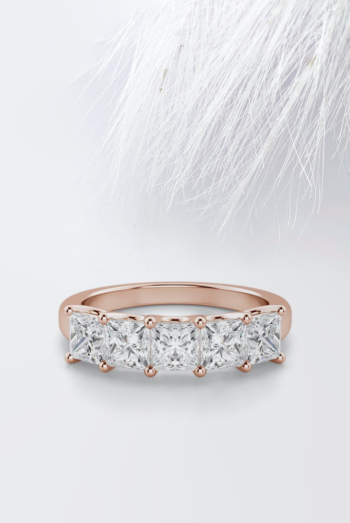Five Stone Princess Cut Moissanite Diamond Wedding Band