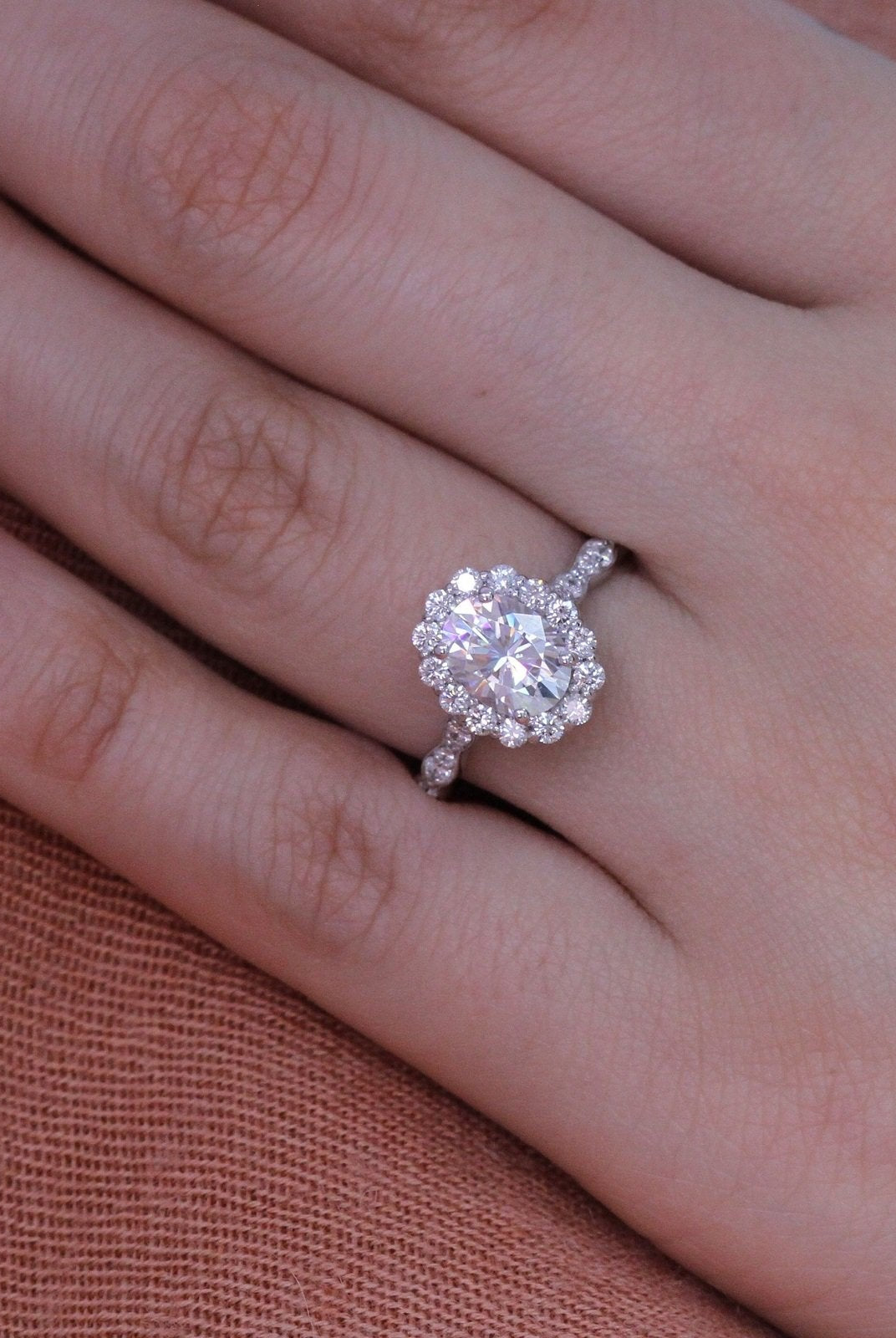 1.50CT Oval Halo Moissanite Diamond Vintage Pave Engagement Ring In Solid Gold