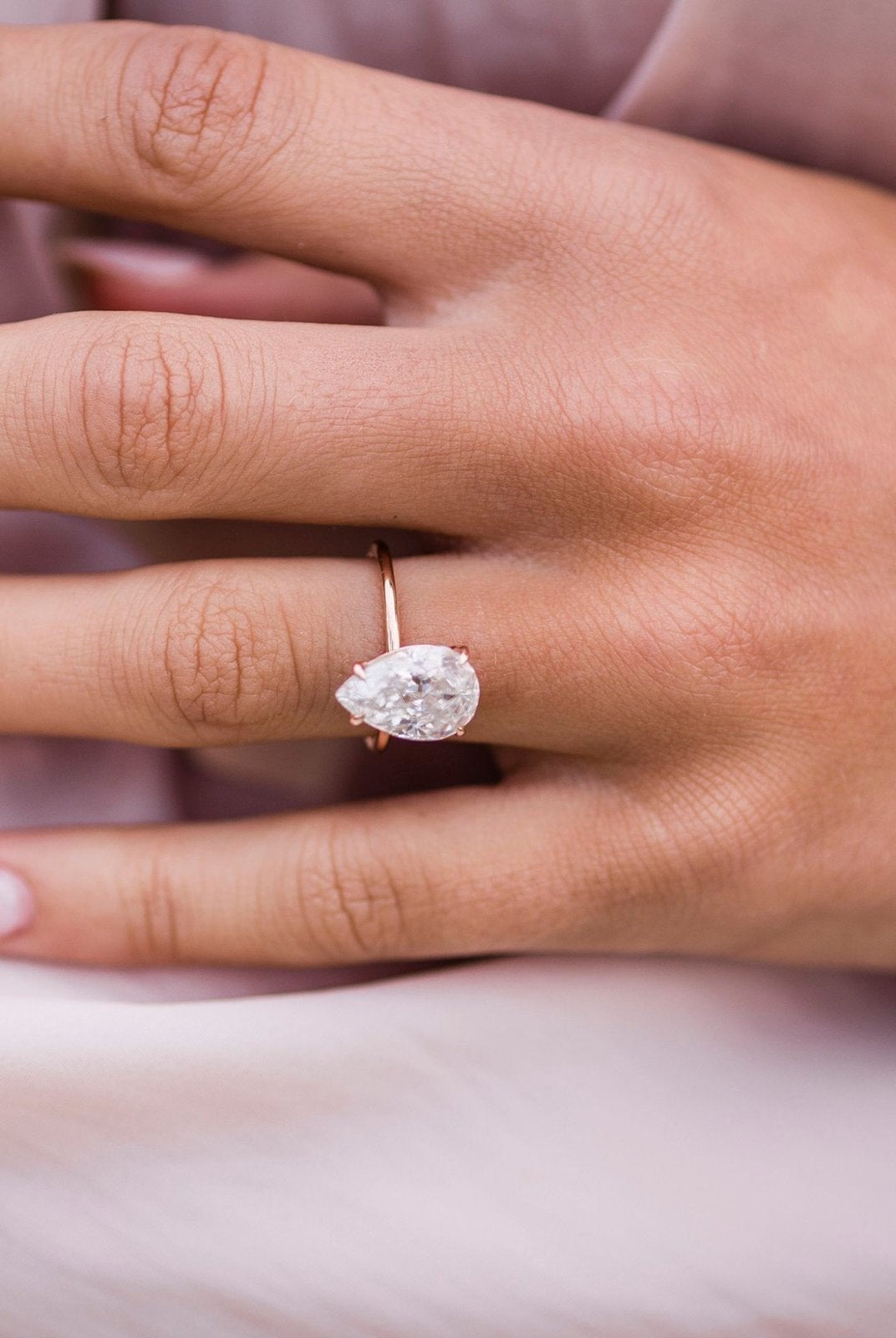 3.20CT Pear Cut Moissanite Solitaire Engagement Ring in 14K Rose Gold