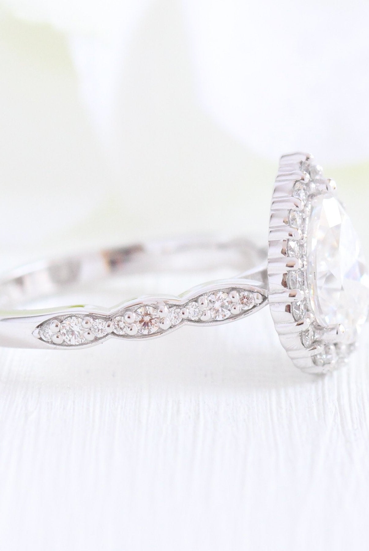 1.50CT Pear Halo Moissanite Diamond Vintage Pave Engagement Ring For Women