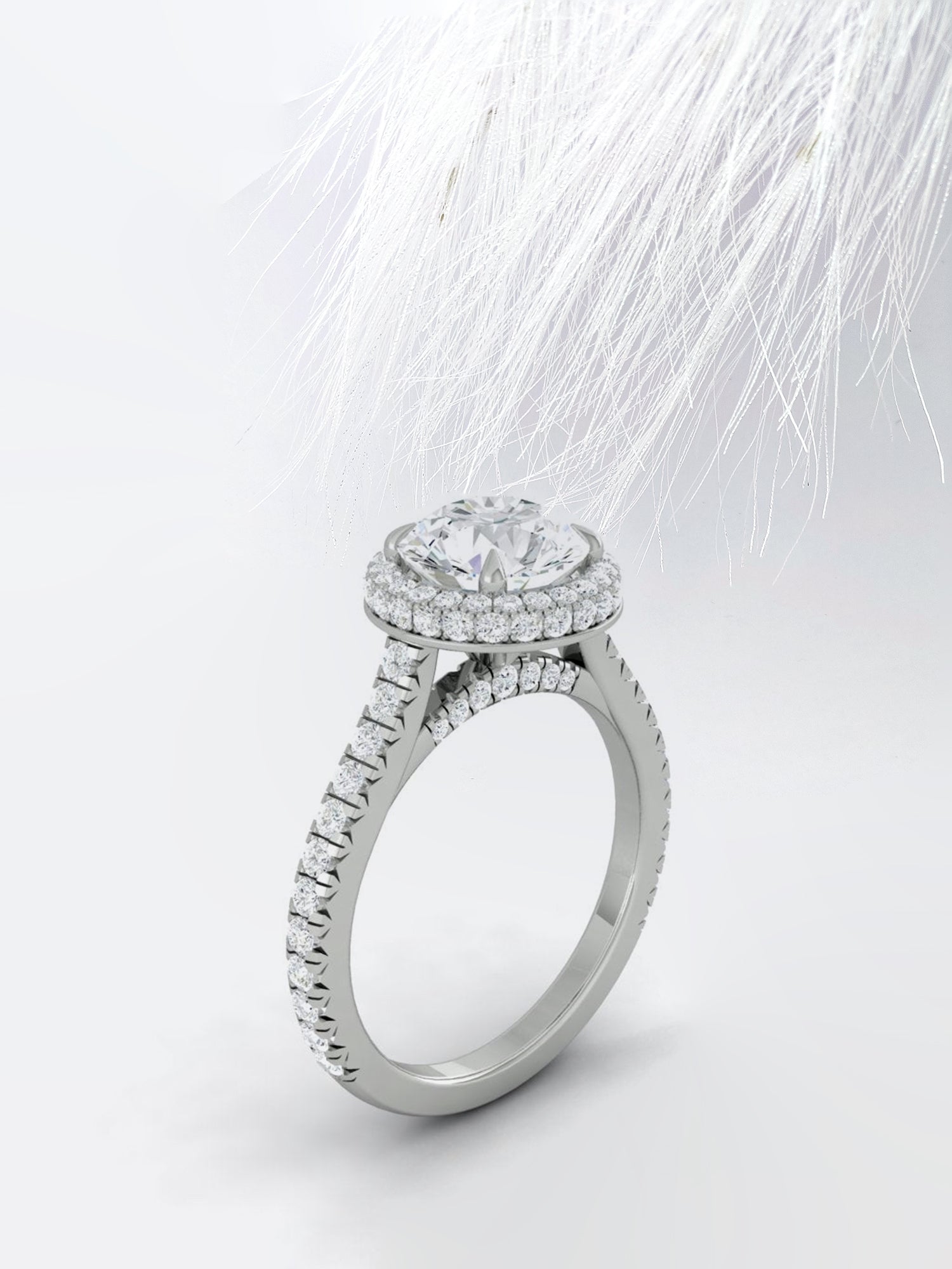 Round Cut Diamond Halo Moissanite Engagement Ring For Women