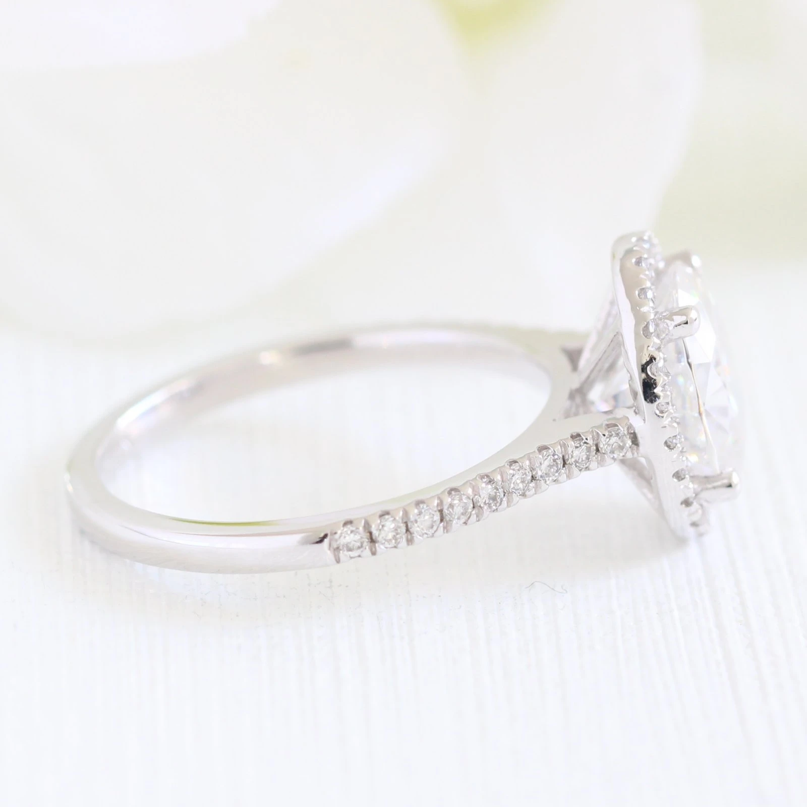 2.0CT Oval pave Moissanite Diamond Cathedral Set Halo Engagement Ring