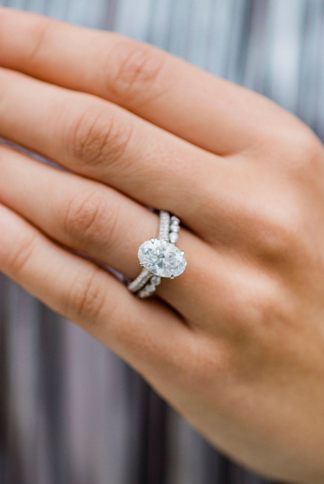 3.40CT Elongated Oval Cut Hidden Halo Moissanite Engagement Ring