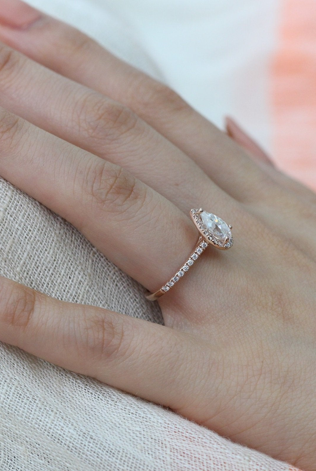 1.50CT Pear Pave Moissanite Diamond Halo Engagement Ring For Her