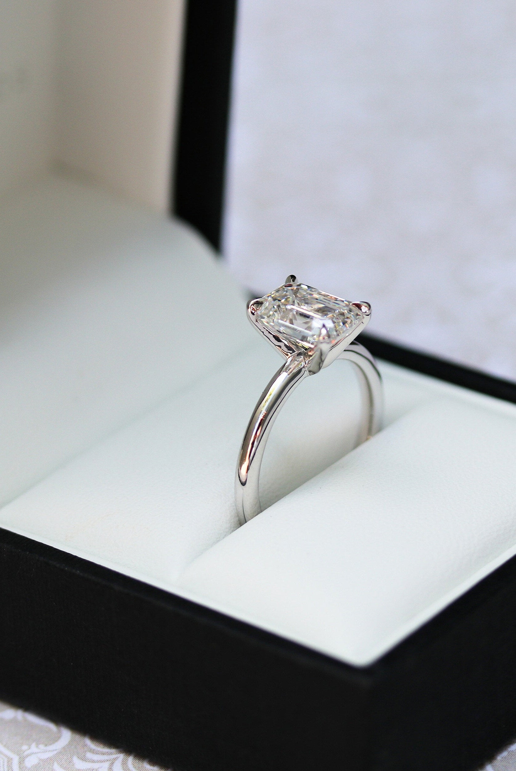 2.75ct Emerald Cut Moissanite Diamond Solitaire Engagement Ring For Her