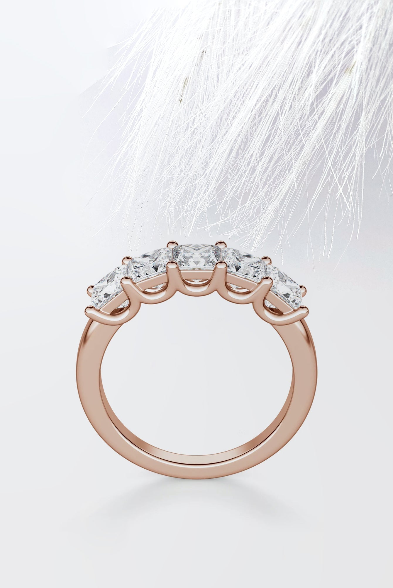 Five Stone Princess Cut Moissanite Diamond Wedding Band
