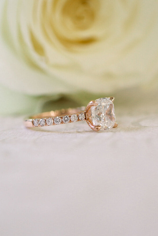 1.75CT Cushion Pave Moissanite Diamond Four Prong Engagement Ring