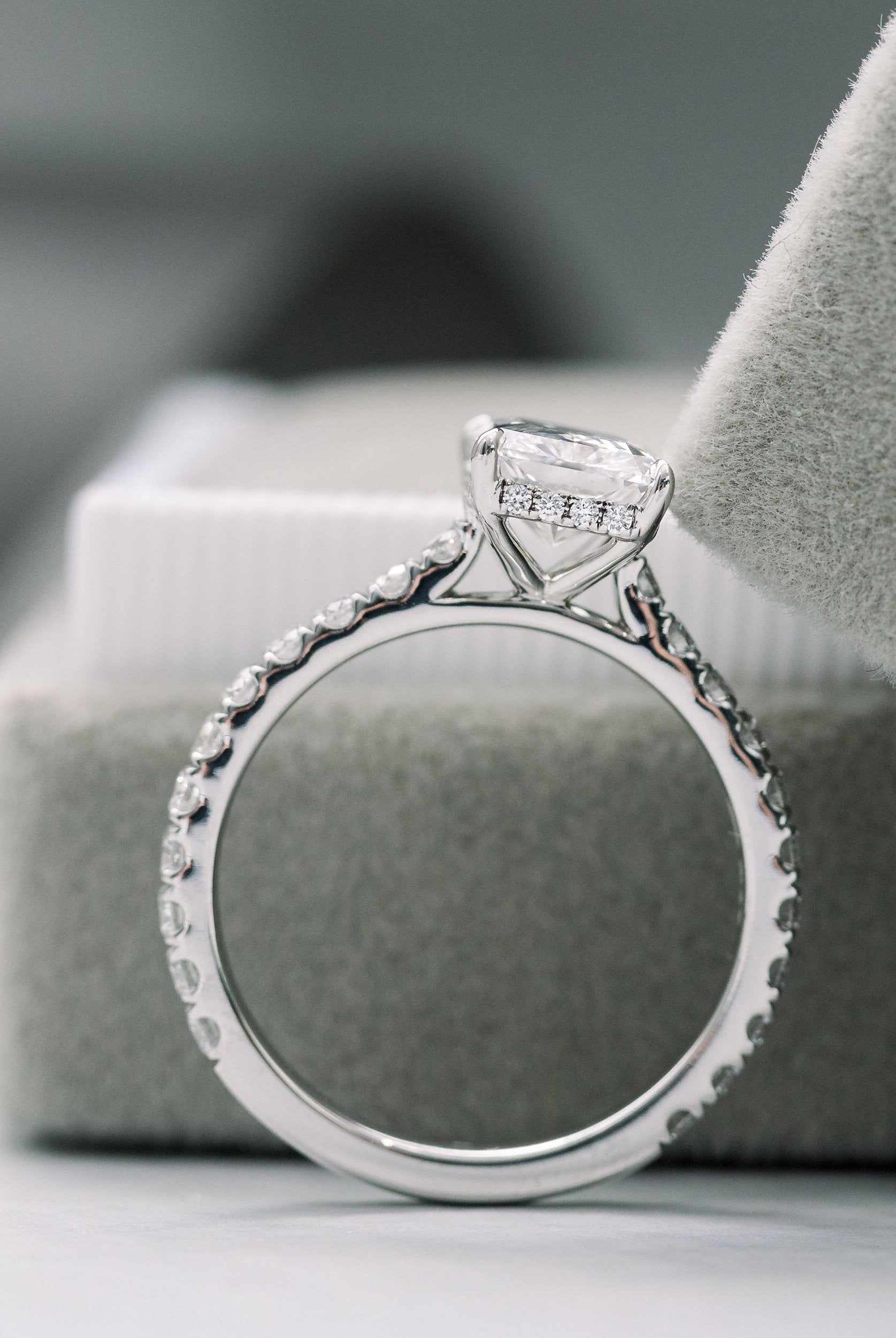 2.0CT Cathedral Set Radiant Moissanite Diamond Pave Engagement Ring In 14K White Gold