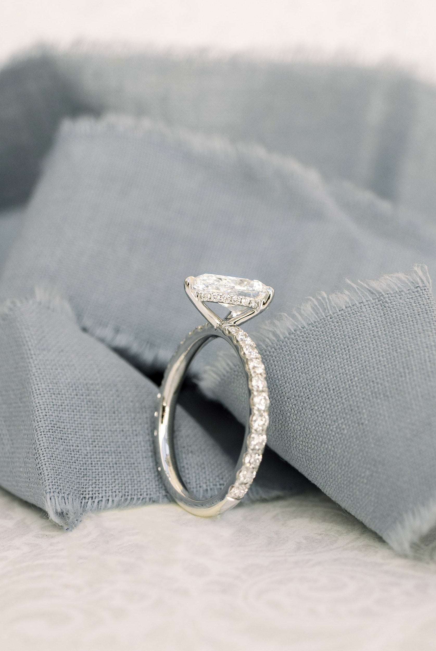 2.25CT Pear Hidden Halo Moissanite Diamond Pave Engagement Ring
