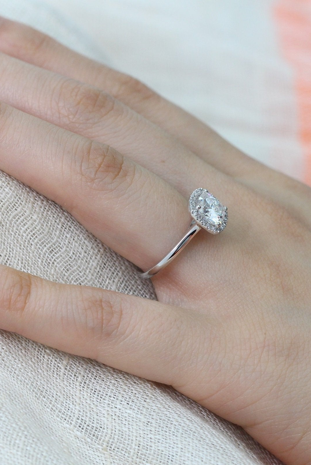 1.65CT Cushion Halo Moissanite Diamond Solitaire Engagement Ring