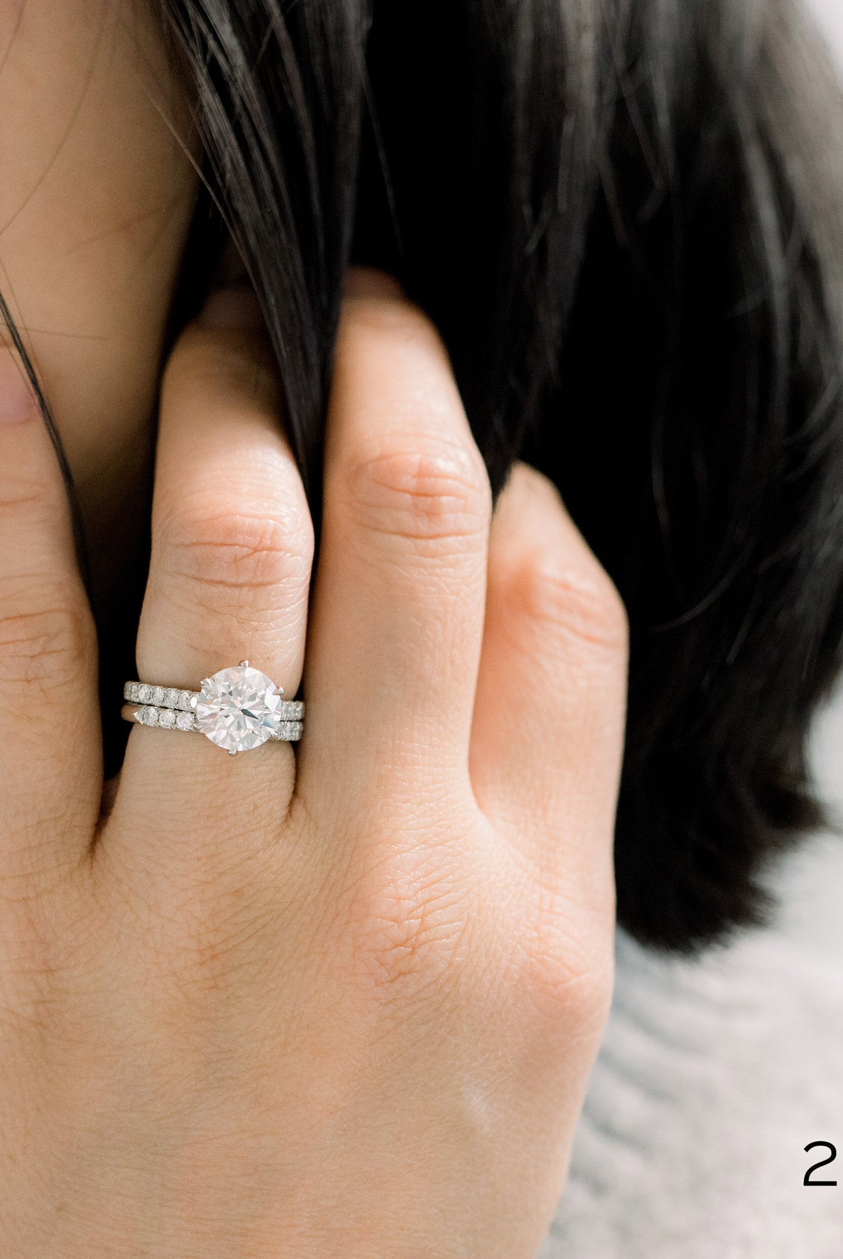 2.25CT Round Six Prong Moissanite Diamond Pave Engagement Ring For Women