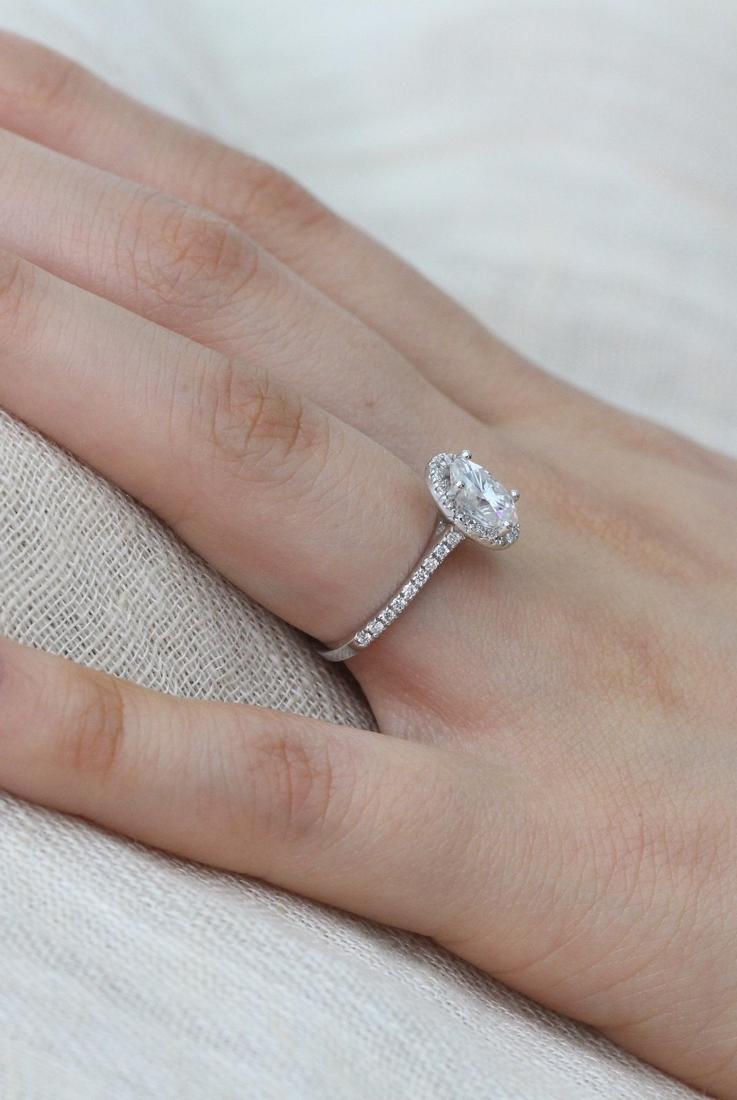 1.50CT Cathedral Set Oval Pave Diamond Moissanite Halo Engagement Ring