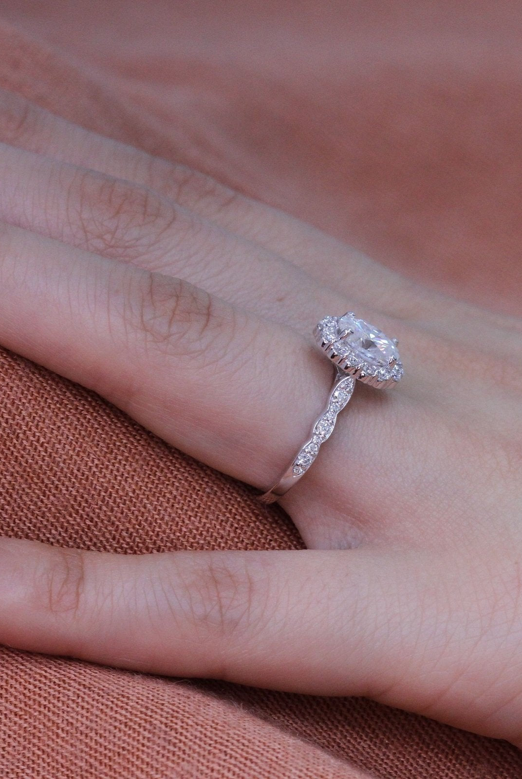 1.50CT Oval Halo Moissanite Diamond Vintage Pave Engagement Ring In Solid Gold