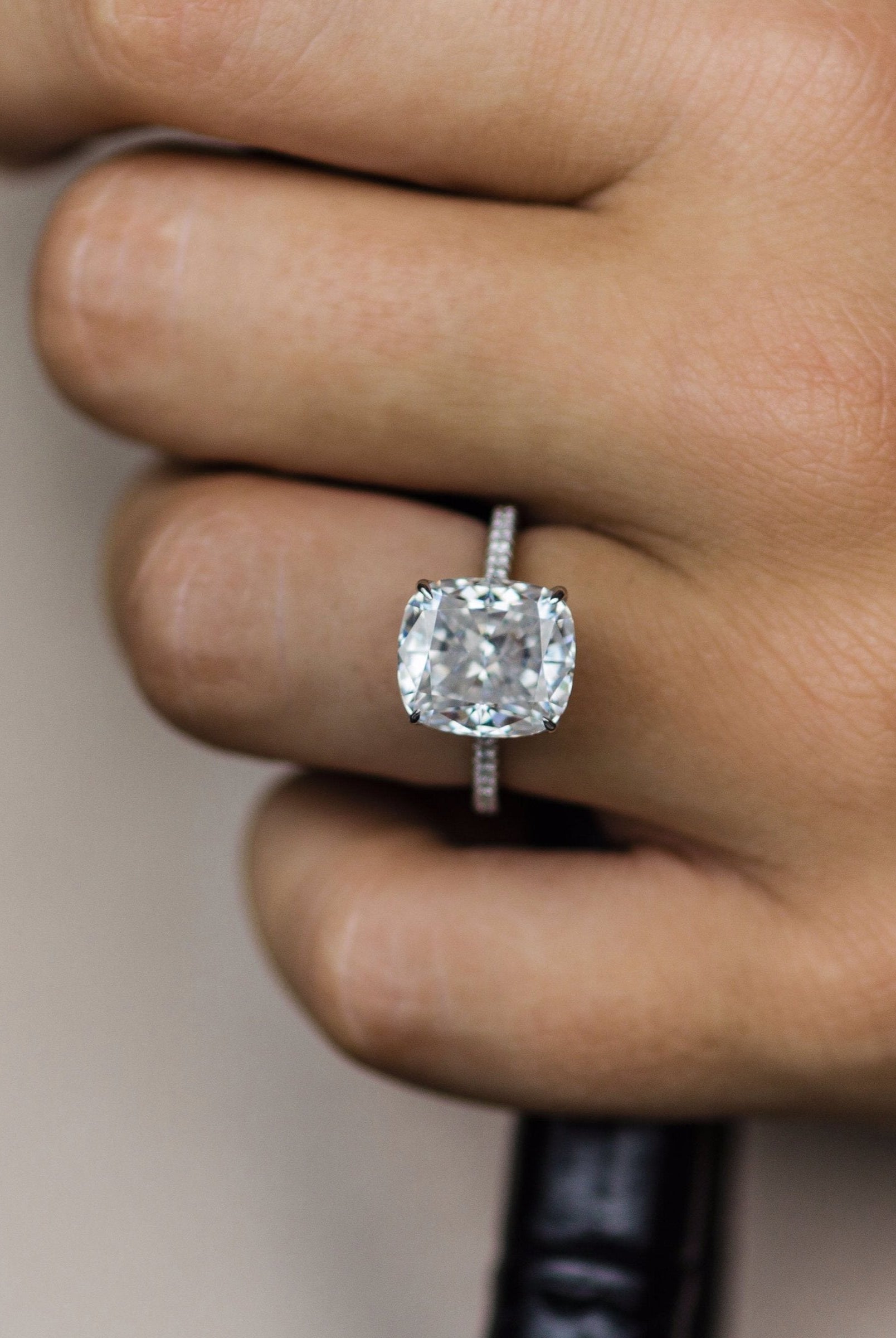 4.65CT Crushed Ice Hybrid Cushion Cut Hidden Halo Moissanite Engagement Ring