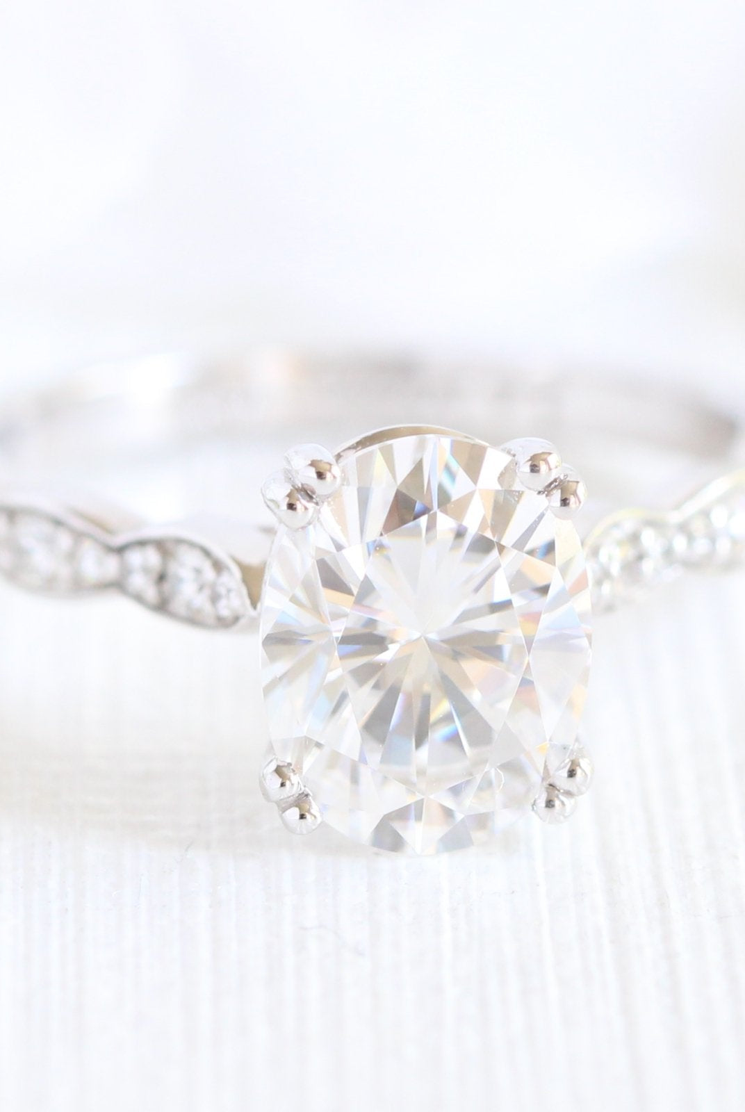 2.0CT Oval Double Claw Prong Moissanite Diamond Vintage Pave Engagement Ring